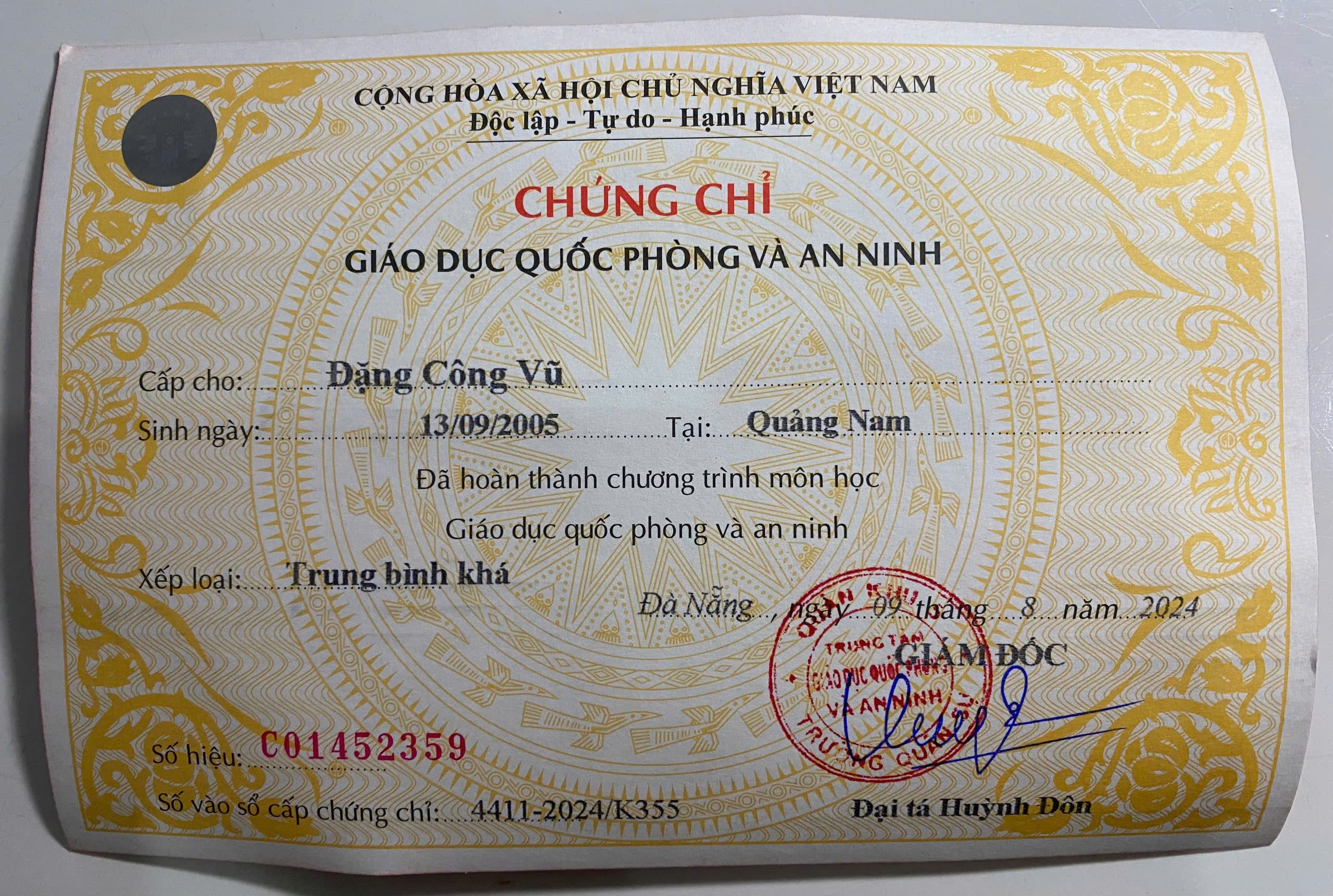 Chứng chỉ an ninh quốc phòng